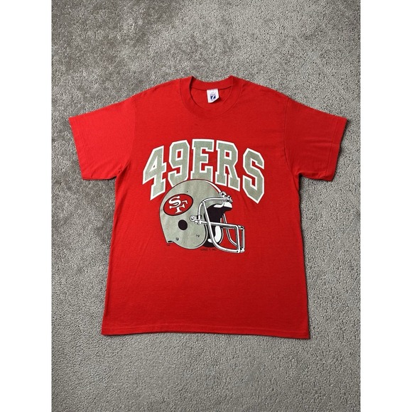 Vintage Tshirt 90s San Francisco 49ers NFL Football Helmet Red Made USA, Size L - Picture 1 of 8